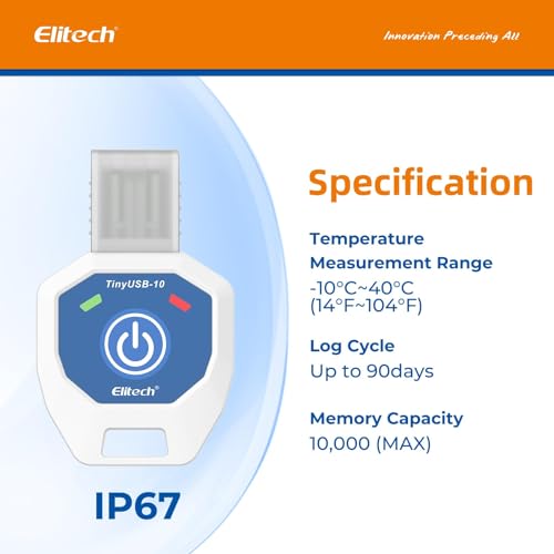 Image of Elitech 10 Pack Temperature Data Logger Single Use 90 Days in-Transit Trip Disposable Temperature Recorder PDF Report Tiny but Elite TinyUSB -10~40℃