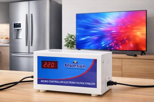 Image of Bluesun 1 KVA Automatic Voltage Stabilizer (90V-300V) for Home Appliances, LED TV & Refrigerator - High Performance Aluminium Winding, Digital Display & Low /High Voltage Cut-Off Protection