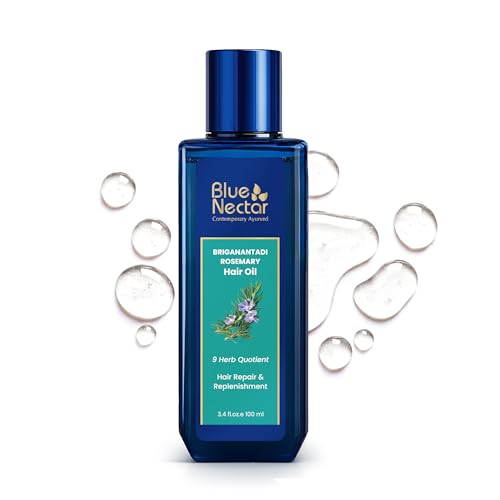 Blue Nectar Rosemary Hair Oil for Hair Growth | Ayurvedic Redensyl Alternative | Non-Sticky Oil with Bhringraj & Amla for Dry, Frizzy Hair (9 Herbs, 100ml)