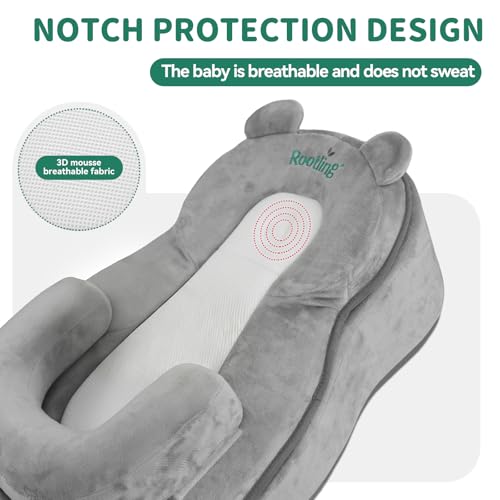 Image of Rootling Baby Feeding Pillow, Anti Overflow Feeding Pillow for Reducing Spit-Up, Safety Nursing Pillow, Baby Lounger Reflux Wedge Breastfeeding, Removable top and Bottom (Gray, Large)