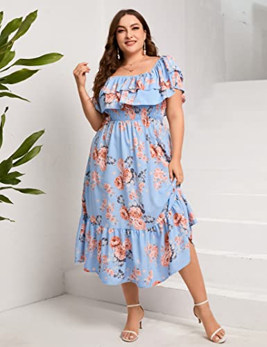 Image of KOJOOIN Women Plus Size Off Shoulder Maxi Dress Ruffle Flowy Casual Summer Boho Long Dresses
