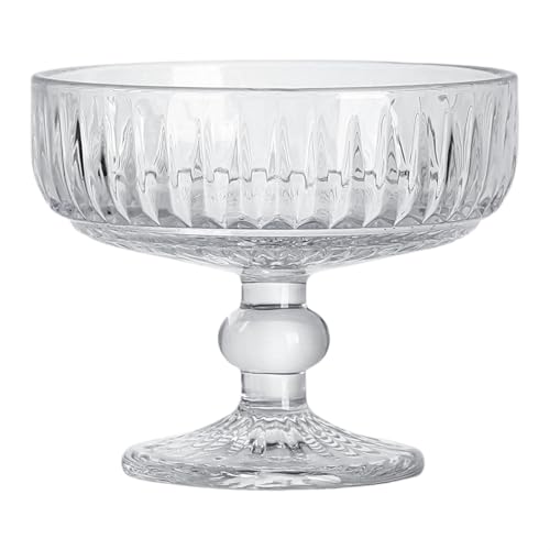 WAIT FLY Vintage Embossed Stripe Glass Dessert Bowl Footed Trifle Bowl Ice Cream Bowl Serving Bowl-Clear