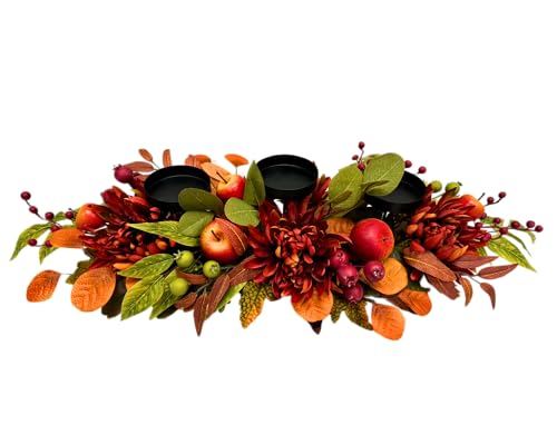 Svndlyn 26 Inch Fall 3 Candle Holder with Faux Apples Mums and Berries