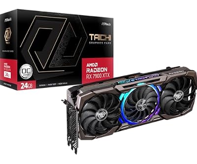 ASRock Radeon RX 7900 XTX Taichi 24GB OC Graphics Card, 2680 MHz Boost Clock, 24GB GDDR6, AMD RDNA 3, DisplayPort 2.1, HDMI 2.1, Triple 8-Pin, ARGB Backplate