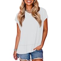 Tankaneo Camisetas femininas de manga curta para o verão, elegantes, casuais, com fenda lateral, caimento solto, gola redonda, camisetas básicas, Branco, GG