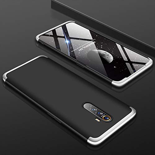 KABIOU 3 in 1 Phone Case for Oppo Realme X2 Pro 5 3 Pro XT X Q C2 C3 360 Full Back Cover for Oppo A5 A9 2020 Reno 2Z 2F A91 A31,Black-Silver,for Realme X2 Pro