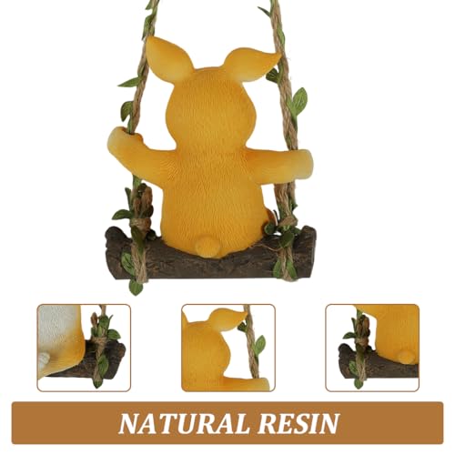 Image of HASTHIP Lovely Rabbit Car Ornament, Resin Rabbit on Swing Hanging Room Decor, Small Cute Bunny Figure Ornament with Hemp Rope, 10x13cm, 35cm Rope