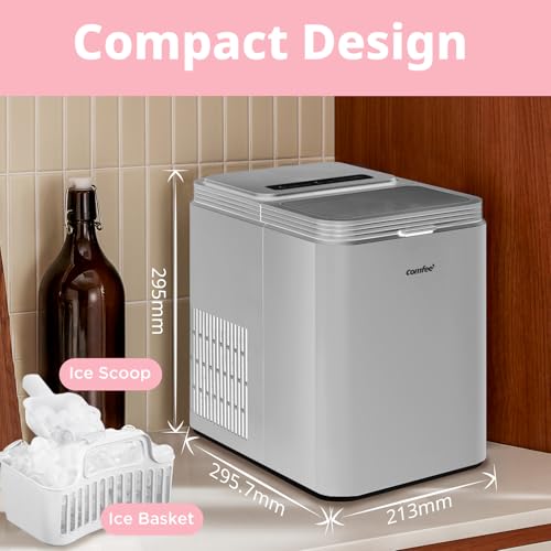 COMFEE' RCI12GY1EU(E) Macchina del Ghiaccio, 8 Cubetti in 6 Minuti (12kg/24h), Funzione Autopulente, 2 Dimensioni, con Paletta e Cestello, Portatile per Casa e Cucina, Grigio - Immagine 5