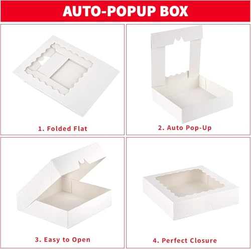 Sivaopa 6-Pack Bakery Boxes with Window 10x10x2.5-inch Six-Grid Cake Box Set, Disposable Food-Grade Baking Packaging Boxes, Suitable for Birthday Parties and Festival Celebrations