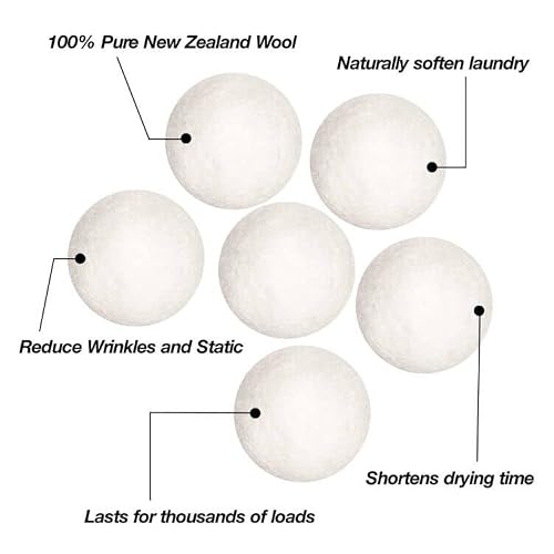 Wool Dryer Balls Goo 6 Pack Xl Laundry Balls,New Zealand Wool Natural Organic Fabric,Baby Safe Without Chemical Additives,Clothing Anti Winding,Remove Static Electricity,Reusable, Saves Dry Time. #TOP4