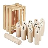 Relaxdays Kubb, mit Transportbox, finnisches Wurfspiel, Erwachsene & Kinder, Wikinger Spiel, für draußen, Holz, Natur