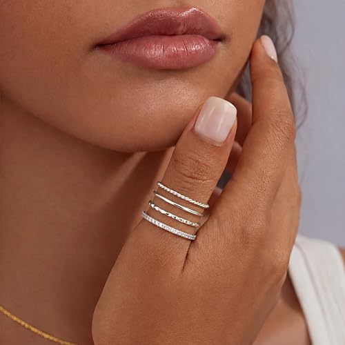 Gelbesty Size 11 Thumb Rings Set Silver Stackable Rings for Women Non Tarnish Dainty Stainless Steel Waterproof Non Tarnish Jewelry by Gelbesty - Used condition - Image 2