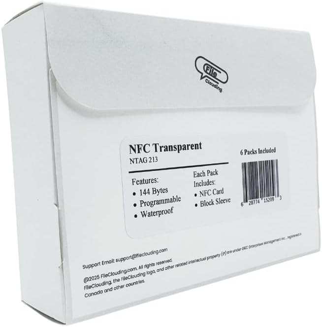 6 Packs of NFC Card with Blocking Sleeve NTAG213 NFC213 Blank NFC PVC Material Business Card Size NFC Tag Compatible with All NFC Enabled Devices