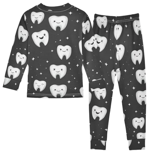 Pajama Sets Long Sleeve Toothy Faces on Black Soft Comfy Sleepwear 2 Piece PJS 3-8T3