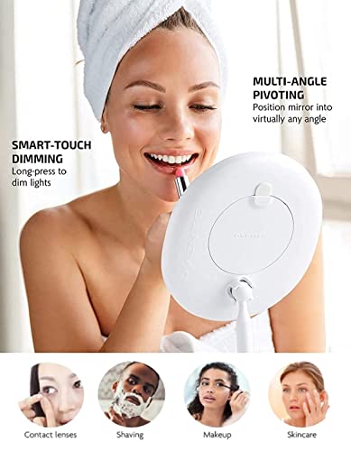 Image of OVENTE 9 inch Rechargeable Lighted Tabletop Vanity Makeup Mirror, White MOT22W