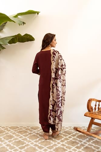 Image of INDO ERA Women's Embroidered Viscose Rayon Kurta & Pant With Dupatta Set