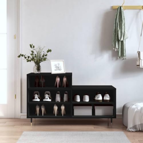 Meuble à chaussures noir avec 5 compartiments et pieds métal