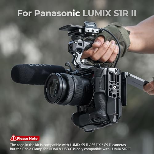 SMALLRIG S1R II Cage-Kit für panasonic für LUMIX S1 II / S1 IIE / S1R II mit Tragegriff, Kabelklemme für HDMI & USB-C, Schnellwechselplatte für arca sowie 1/4''-20 & 3/8''-16 Gewindebohrungen -4903