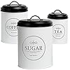 Baie Maison Large Kitchen Canisters - Set of 3 Farmhouse Canister Sets for Kitchen Counter White - Coffee Tea Sugar Container Set - Rustic Kitchen Canisters Farmhouse Style Decor - Metal Kitchen Jars