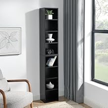8-Tier Media Tower Rack,Bookshelf and Bookcases Floor Standing,Slim Storage Cabinet with Adjustable Shelves for Home Office, Multi-Functional Double-Decker Bookcase Black