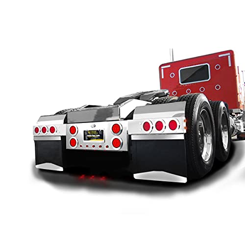 Image of GG Grand General 91060 Stainless Steel Spring-Loaded Rear Mud Flap Hanger with 4 inches Red /Red Fleet LED Light, Twist and Lock Chrome Bezels, 2.5 inches Bolt Spacing, Pair