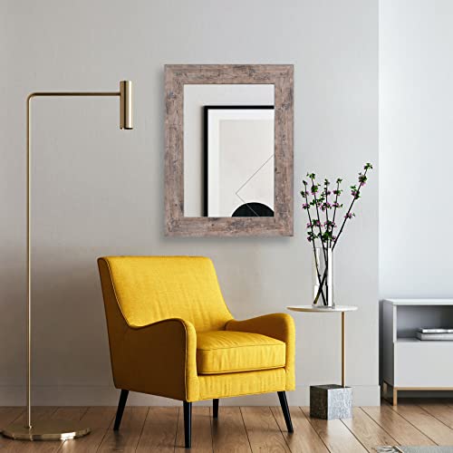 Image of Syndra Wood Mirror with Frame, Rustic 24X32 Inch Wall Mounted Vanity Mirror with Large Wood Frame, Farmhouse Bathroom Mirror for Bedroom, Living Room, Entryway Wall Decor(Natural)