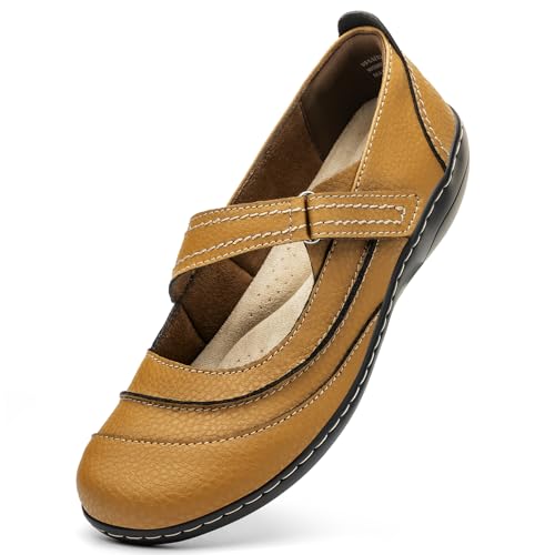 Women's Comfortable & Lightweight Leather Mary Jane Flats Versatile Business Casual Dress Shoes Work Office Cute Stylish Everyday Walking Shoes