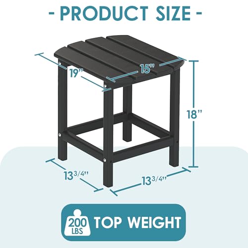 DAILYLIFE Outdoor Side Table, Adirondack Patio End Tables, Small Outdoor Coffee Table, HDPE Plastic End Table for Lawn, Garden, Beach, Pool, Balcony (Dark Black, Single Layer)