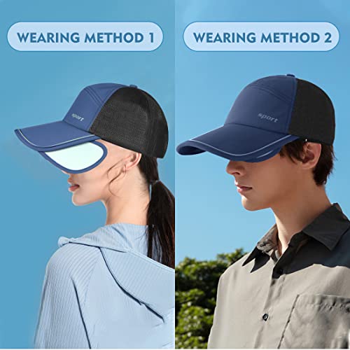 Sun Visor Hats Men, Adjustable Retractable Brim Uv Protection Mesh Breathable Baseball Cap For Beach Golf Running Tennis Navy Blue #TOP1