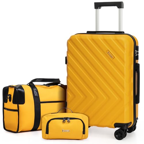 Image of 3 piece Carry on luggage 22x14x9 airline approved,Yellow | Lightweight ABS Hardside Luggage, TSA-Approved combination Lock, Suitcases with Spinner Removable Wheels (20 inch /DB /TB)