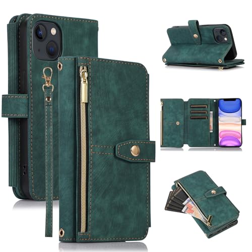 Coque pour iPhone 11 avec portefeuille étui cuir à rabat premium zipper et bracelet amovible