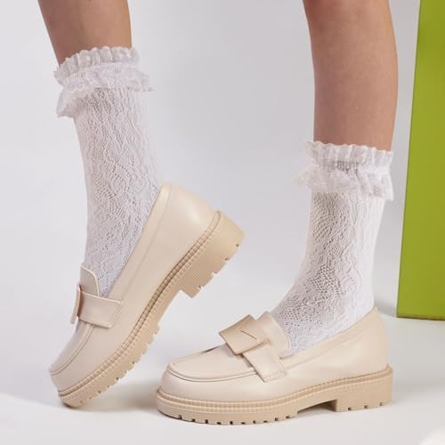 Image of Lace Socks for Women Ankle Ruffle, White Ruffle Frilly Dress Sexy Gothic Lolita fashion Sock,Mesh Ankle High for Young Girl