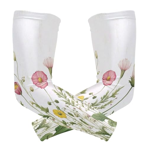 Kigai Wildflowers Poppy UV Sun Protection Arm Sleeves for Men Women Cooling Compression Sports Arm Sleeves Tattoo Cover Up