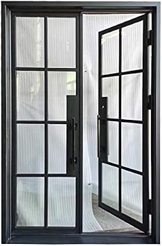 Bruceville Exterior Pre-Hung Double Front Entry Door Wrought Iron with Operable Tempered Low E Clear Glass Inside Swing Matt Black Finish 60 By 96 Right Hinge Active