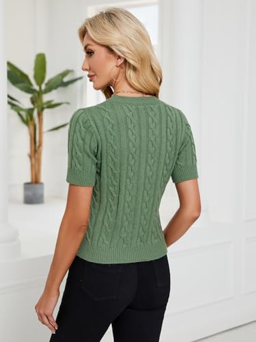 Image of Libsorge Womens Cropped Short Sleeve Sweater Fall 2025 Crewneck Sheer Knit Tops - Lightweight, Thin, Crop, Slim Fit