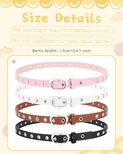 Kajeer Kids Belt for Girls,2 Pcs Leather Belt PU Durable Hollow Heart Buckle Grommet Youth Toddler Belt for Uniform Casual4