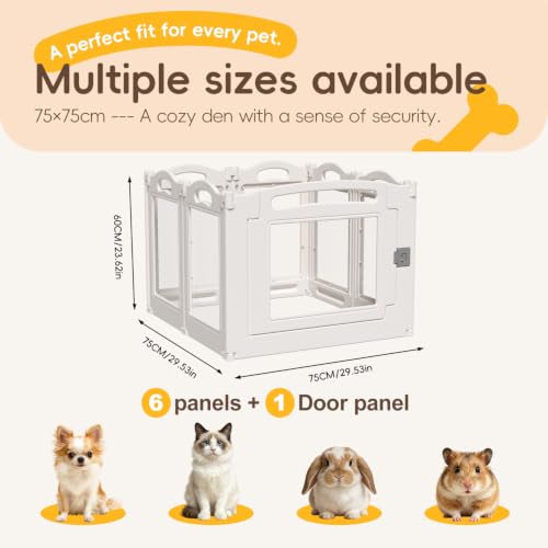 Image of Foldable Clear Acrylic Dog Playpen with Door, 23.6 inch Acrylic Puppy Playpen, Easy Assemble Indoor Pet Fence with White Frame, Clear Dog Playpen for Puppies & Animal (White, 23.6'H, 6 Panels + 1 Door)