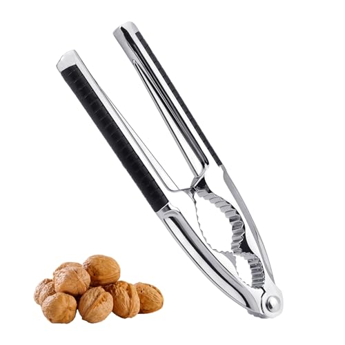 Qancekoo - Qancekoo Nutcracker, Walnut Cracker with Non-Slip Handle Nut Cracker Tool for Pecans, Macadamias Nuts, Hazelnuts, Almonds, Crabs, Lobsters (Silver)