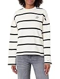 Tommy Hilfiger Damen TH Script MDRN Terry SWTSHRT WW0WW48431 Pullover Sweatshirt, Beige (Calico/Black STP), XL, Beige (Calico/Black STP), XL