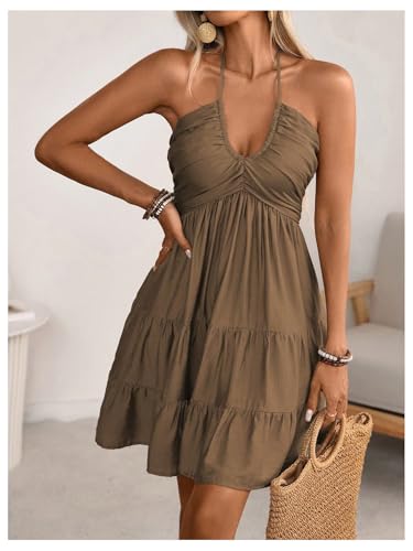 Image of SOLY HUX Women's Summer Mini Dress Halter Backless Flowy Cami Sundress