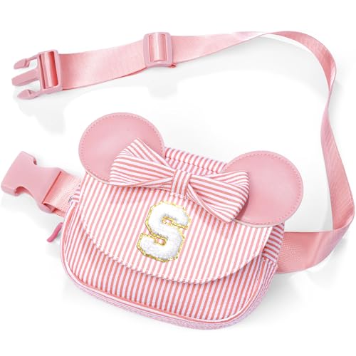 QLOVEA Daughter Gifts - Birthday Gifts for 3 4 5 6 7 8 9 10 11 12 13 Year Old Girls, Initial Fanny Pack Crossbody Bag Belt Bag Purse for Teen Girls Bean Pink S