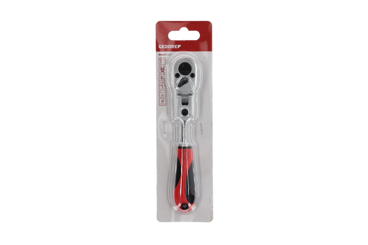 GEDORE red Gelenk-Bitknarre mit ergonomischem 2K-Griff, Feinverzahnung mit 72 Zähnen, 1/4 Zoll, Rot/Schwarz
