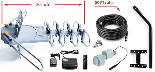 Pbd Digital Outdoor Tv Antenna, 150 Mile Motorized 360 Degree Rotation Support 2 Tvs, Grounding Block, Mounting Pole, 50Ft Rg6 Coax Cable, Wireless Remote Control, Uhf/Vhf, Snap-On Installation #TOP4