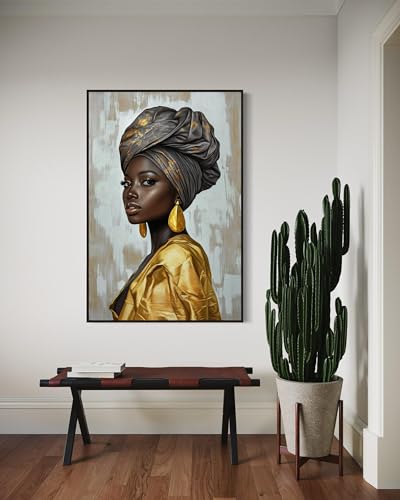Toile femme africaine affiche portrait culturel foulard doré sans cadre 70x100cm