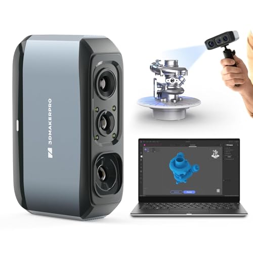 3D Scanner for 3D Printing, 0.03mm High Accuracy, 0.1mm Resolution, Blue Light & AI Visual Tracking, Anti-Shake Lenses, 24-bit Color Camera, Compatible with Windows/MacOS, 3DMakerpro Moose