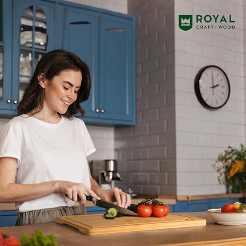 ROYAL CRAFT WOOD Bamboo Cutting Boards for Kitchen -Kitchen Chopping Board for Meat (Butcher Block) Cheese and Vegetables | Wooden Cutting Board Heavy Duty Serving Tray with Handles (XXXL, 24" x 18") - Thumbnail 5