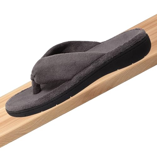 Thong Spa Slippers for Women with Arch Support Flip Flop House Sandal Slippers Soft & Comfortable Coral Velvet Durable Rubber Outsoles for Indoor and Outdoor All Days Wear Black Grey US6-US113