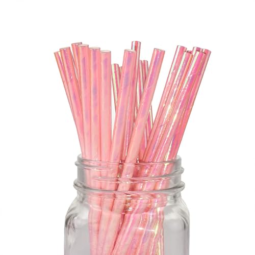 Pitillos de papel biodegradables rosa perla iridiscente pack 100 miniatura 3