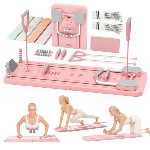 Northdeer Pilates Set, 2025 Upgraded klappbares Pilates Board, Multifunktionales 8 in 1 Pilates Reformer Zuhause Fitness (Rosa)