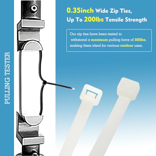 Extra Long Zip Ties Heavy Duty Outdoor, Premium Black 60 inch Large Zip Ties with 200 Pounds Tensile Strength, Ideal for Commercial, Residential, Outdoor Applications, 12 PCS (White, 60''(Wide-0.35)) by Komista - Image 4